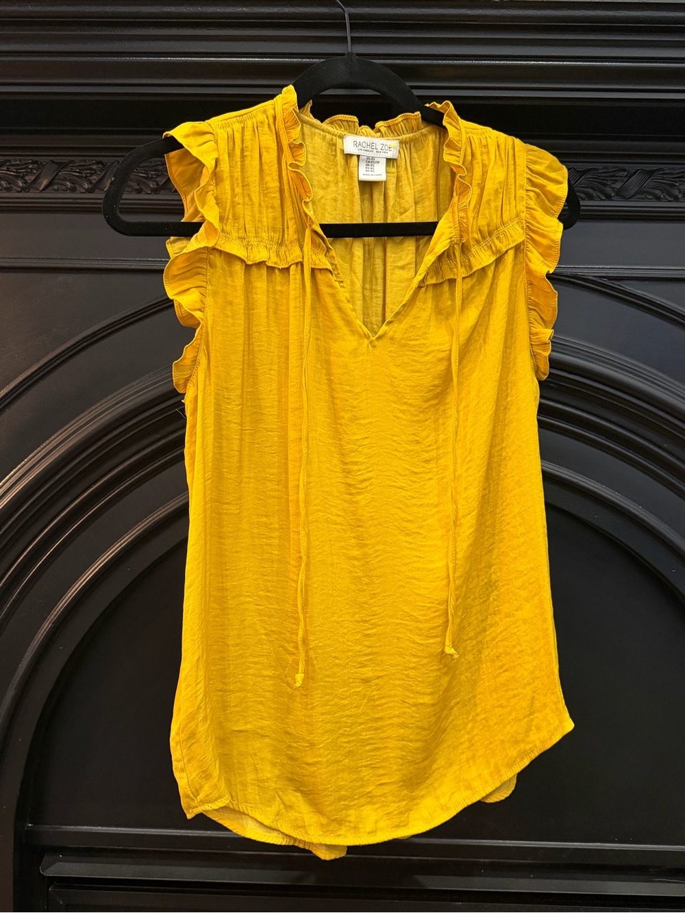 Rachel Zoe Mustard Yellow Tie-Front Sleeveless Top with Ruffle Detailing